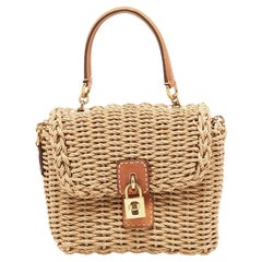 Dolce & Gabbana Tan/Natural Straw and Leather Miss Dolce Top Handle Bag