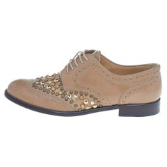 Dolce & Gabbana Tan Studded Brogue Leather Derby Shoes Size 38