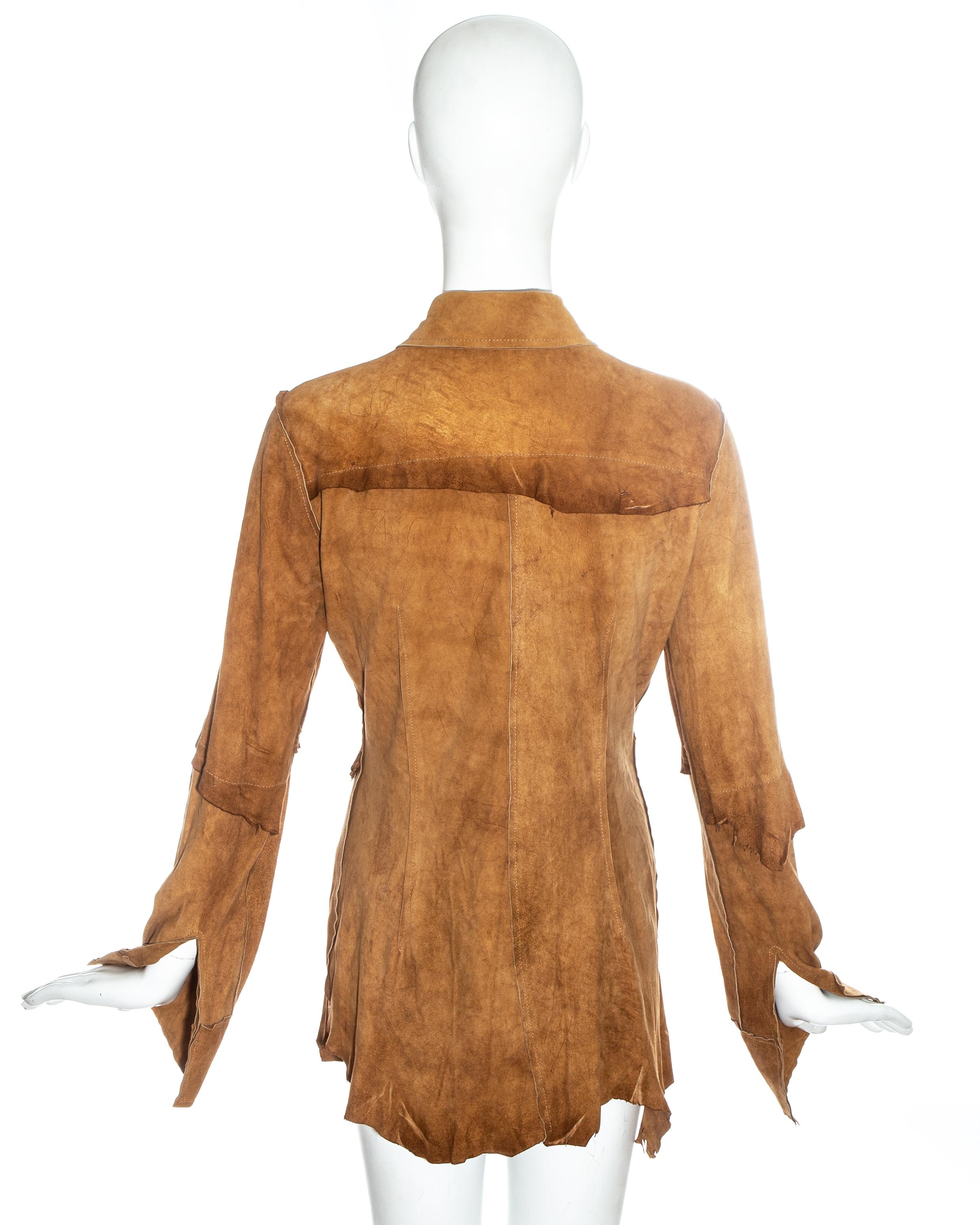 Brown Dolce & Gabbana tan suede patchwork mini shirt dress, ss 2001 For Sale