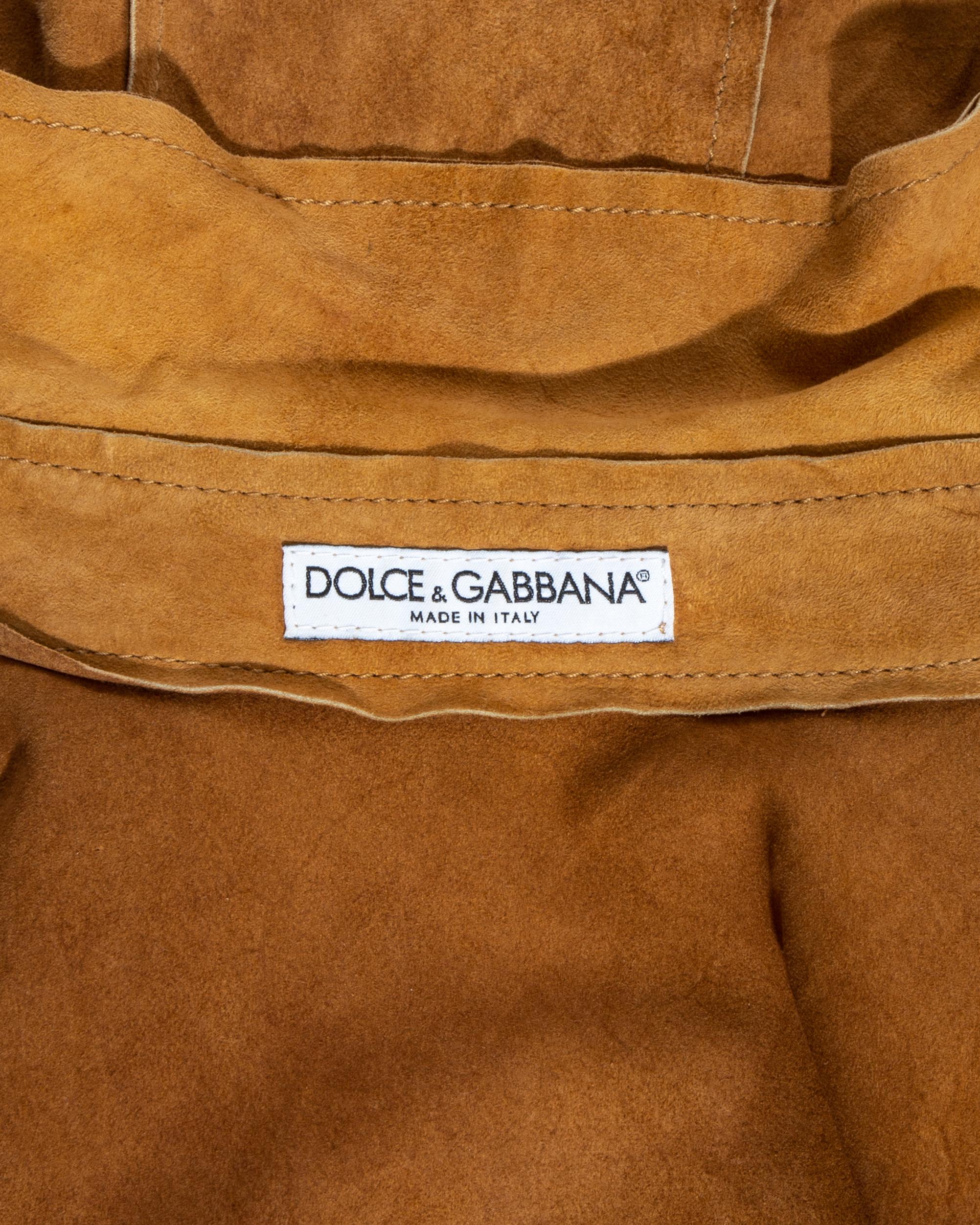 Women's Dolce & Gabbana tan suede patchwork mini shirt dress, ss 2001 For Sale