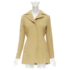 DOLCE GABBANA giacca lunga in crepe di lana marrone con cuciture dorate e fibbie IT42 M.