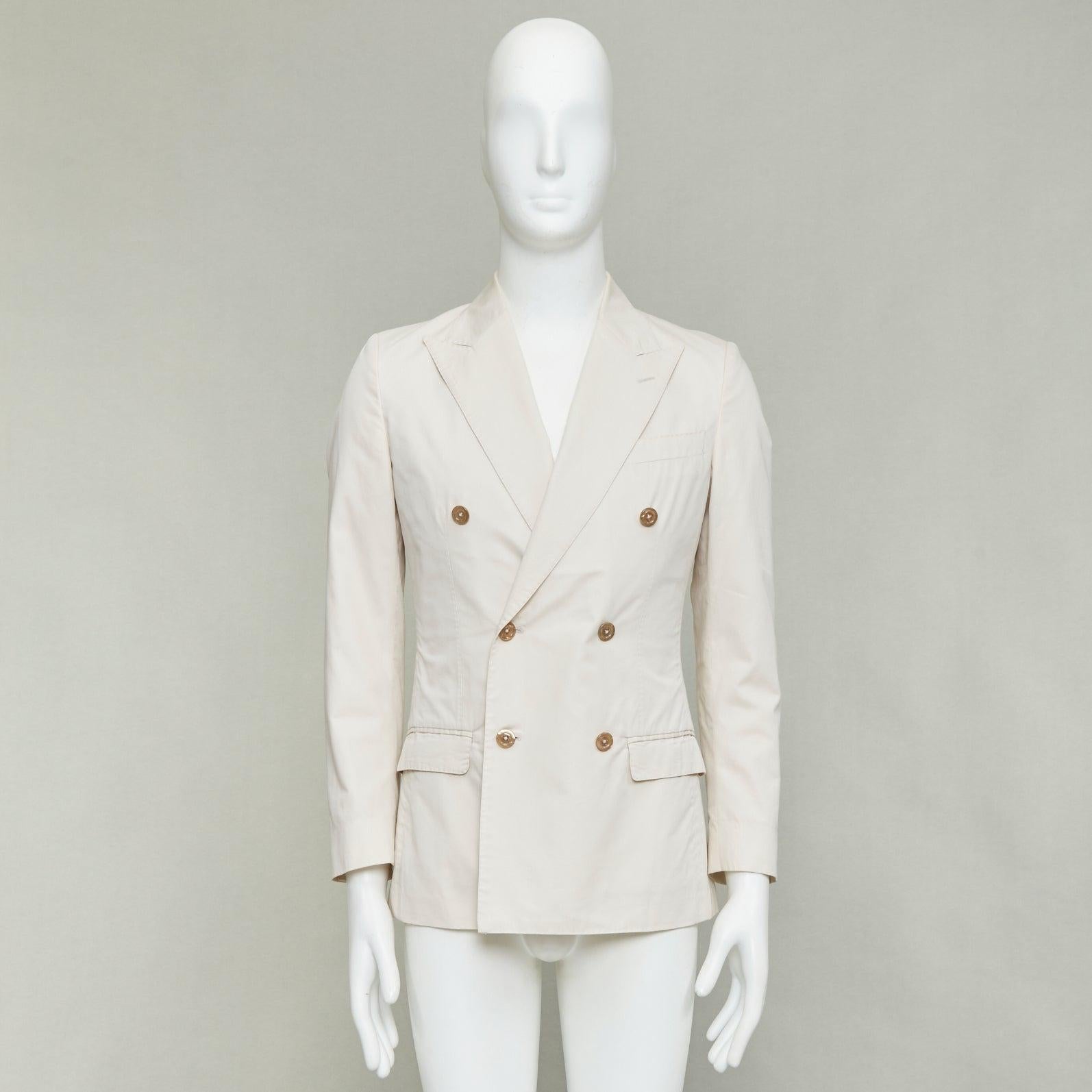 DOLCE GABBANA Taormina blazer de algodón y seda con botones de doble botonadura IT44 XS en venta 5