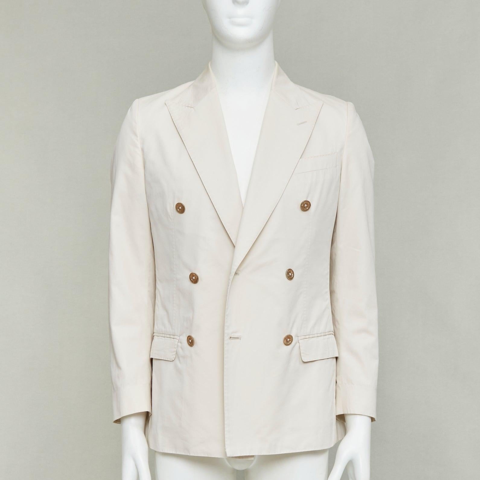 DOLCE GABBANA Taormina blazer de algodón y seda con botones de doble botonadura IT44 XS Gris en venta