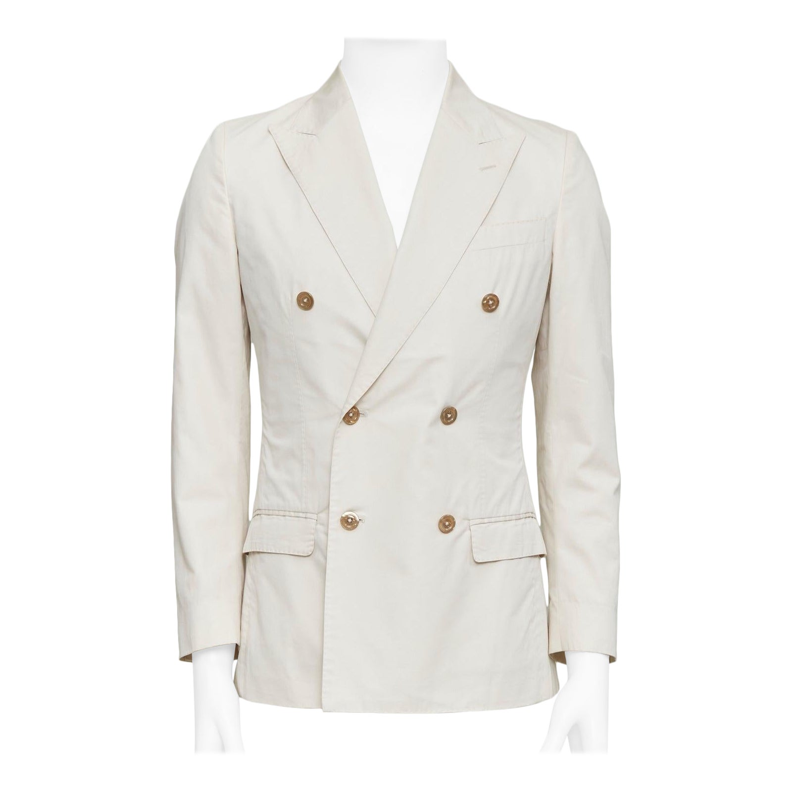 DOLCE GABBANA Taormina cotton silk shell buttons double breasted blazer IT44 XS