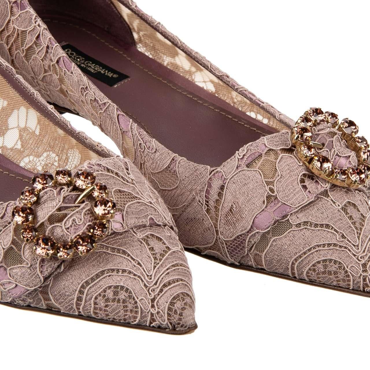 - Pointed Taormina Floral Lace Flats BELLUCCI in purple with crystal brooch by DOLCE & GABBANA - New with Box - MADE IN ITALY - Former RRP: EUR 645 - Taormina Floral Lace - Crystal brooch - Model: CB0119-AU545-8L919 - Material: 59% Viscose, 30%