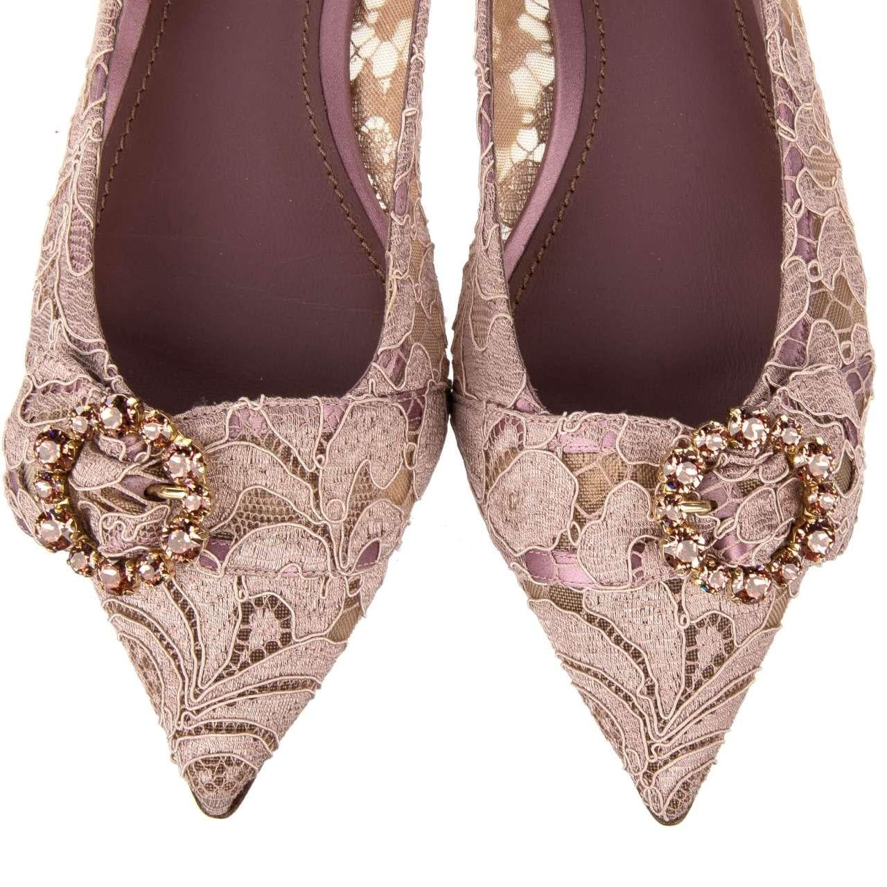 Dolce & Gabbana - Taormina Lace Brooch Ballet Flats BELLUCCI Purple EUR 39 In Excellent Condition For Sale In Erkrath, DE