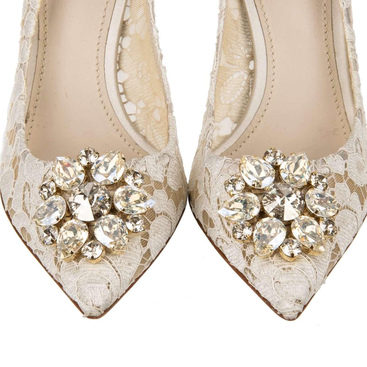 Women's Dolce & Gabbana Taormina Lace Pumps BELLUCCI with Crystal Brooch Beige EUR 39 For Sale
