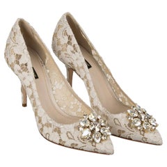 Dolce & Gabbana Taormina Lace Pumps BELLUCCI with Crystal Brooch Beige EUR 39