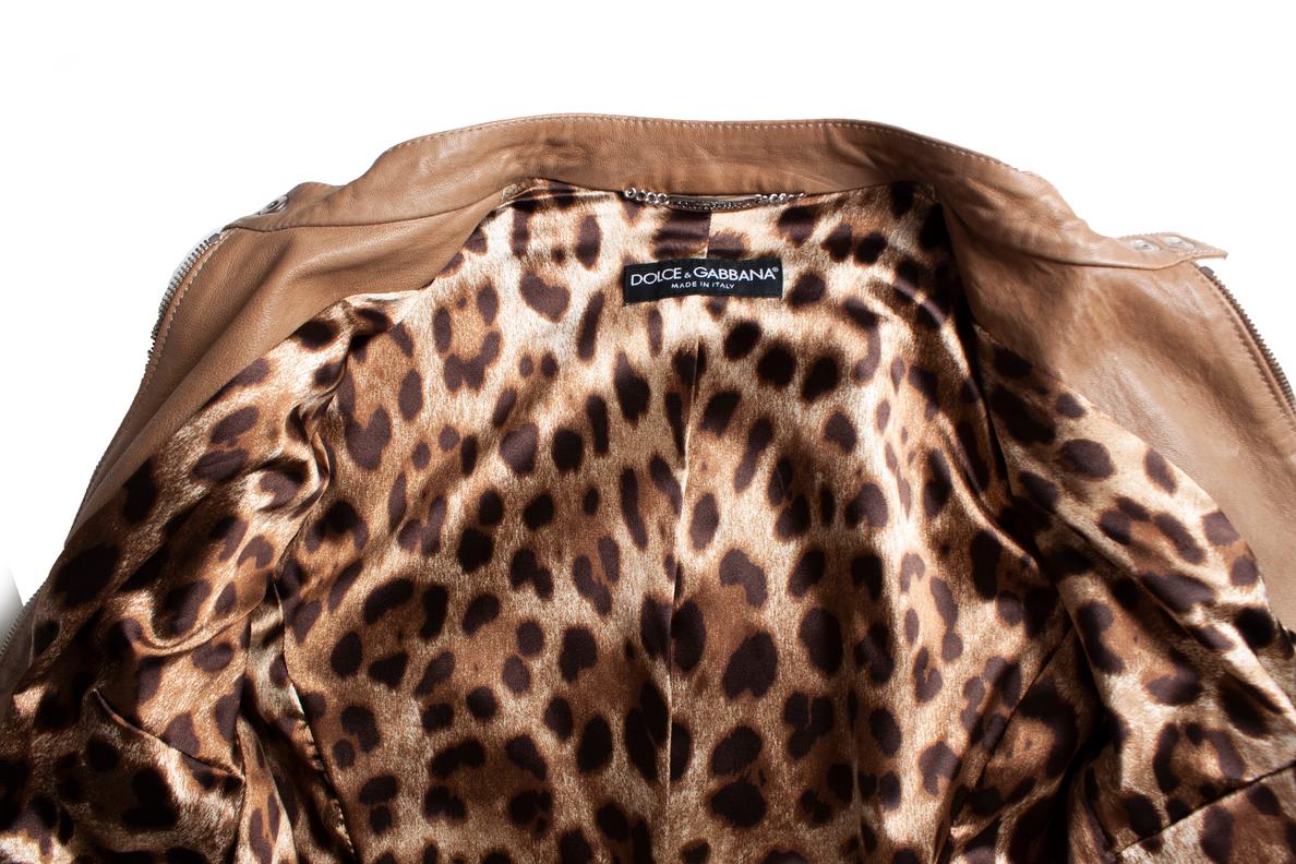 Dolce & Gabbana, Giacca biker in pelle color taupe In condizioni buone in vendita a AMSTERDAM, NL
