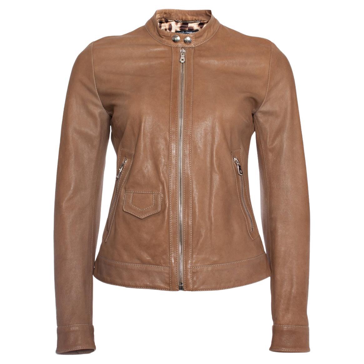 Dolce & Gabbana, Giacca biker in pelle color taupe