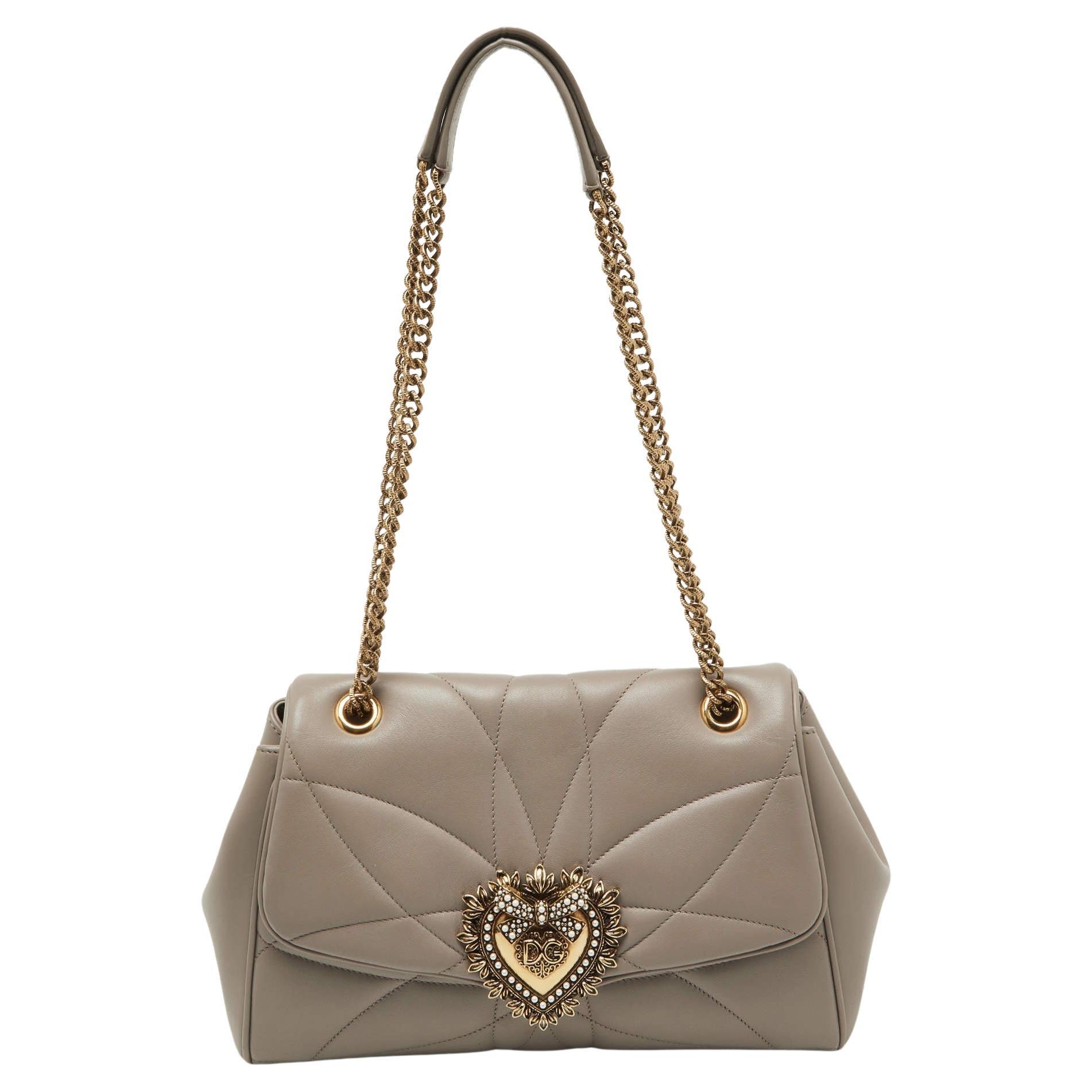 Dolce & Gabbana Taupe Quilted Nappa Leather Large Devotion Shoulder Bag For Sale