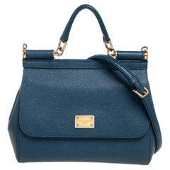 Dolce & Gabbana Teal Blue Leather Medium Miss Sicily Top Handle Bag