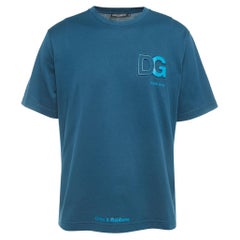 Dolce & Gabbana Teal Blue Logo Embossed Cotton Crew Neck T-Shirt S