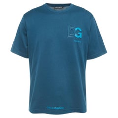 Dolce 
Gabbana Teal Blaues Logo geprägtes T-Shirt aus Baumwolle mit Rundhalsausschnitt und Logo S