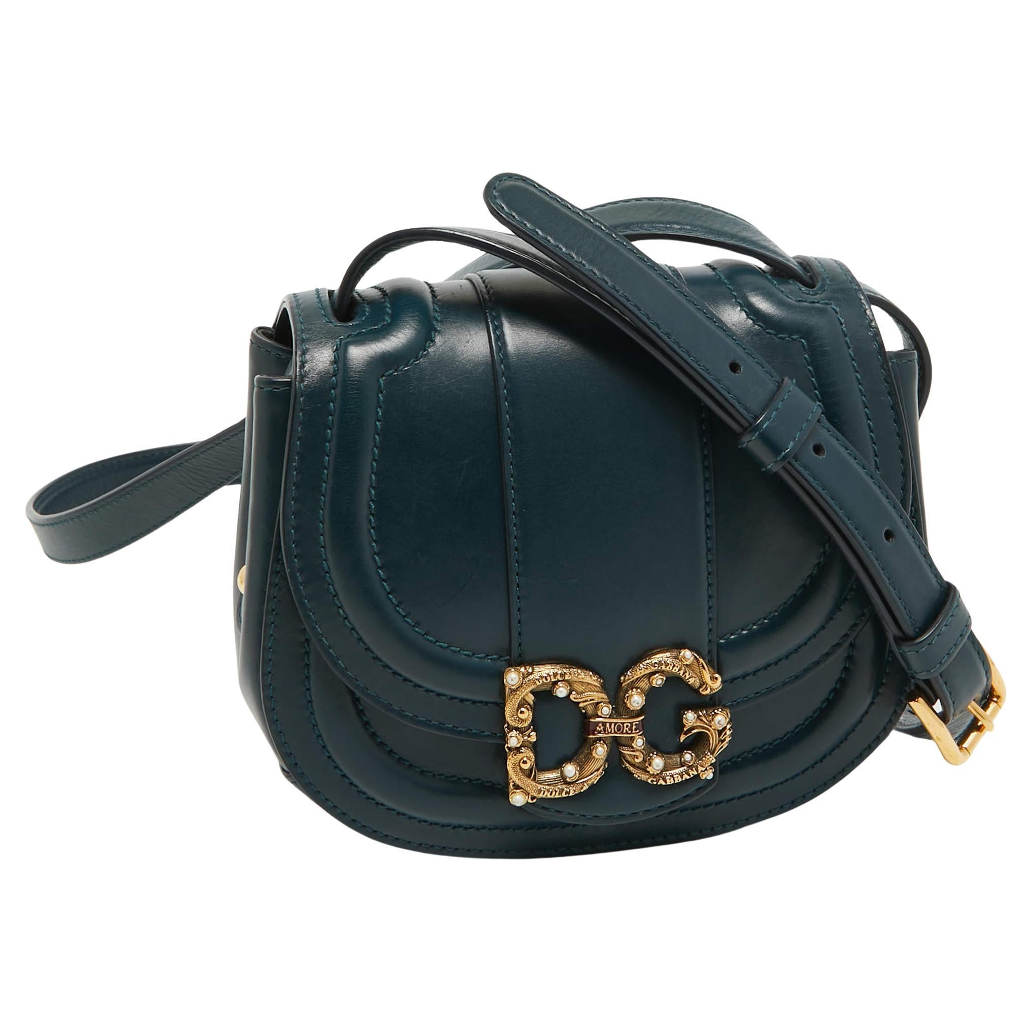 Dolce & Gabbana Teal Leather Amore Crossbody Bag