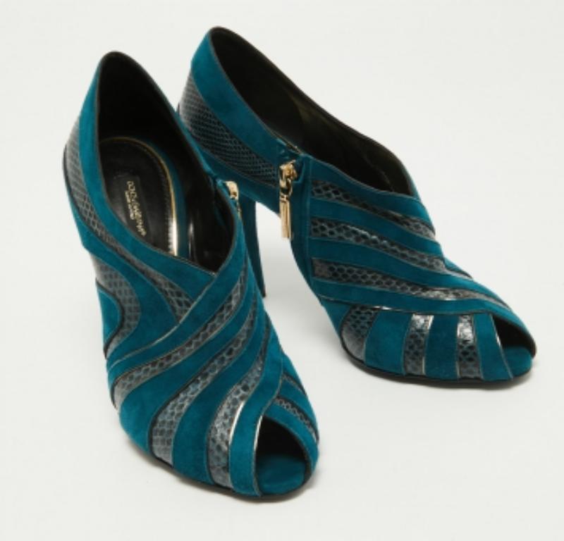 Donna Dolce & Gabbana - camoscio e pelle di serpente - Peep Toe Ankle Booties Taglia 38,5 in vendita