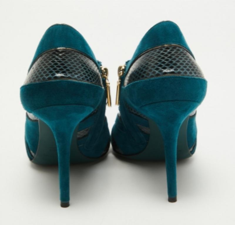 Dolce & Gabbana - camoscio e pelle di serpente - Peep Toe Ankle Booties Taglia 38,5 in vendita 1