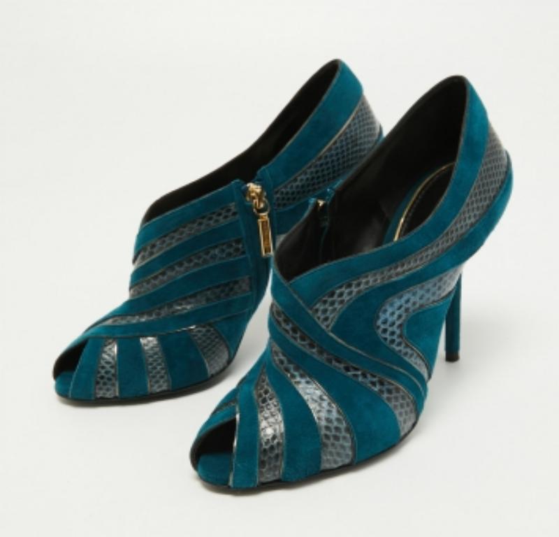 Dolce & Gabbana - camoscio e pelle di serpente - Peep Toe Ankle Booties Taglia 38,5 in vendita 3