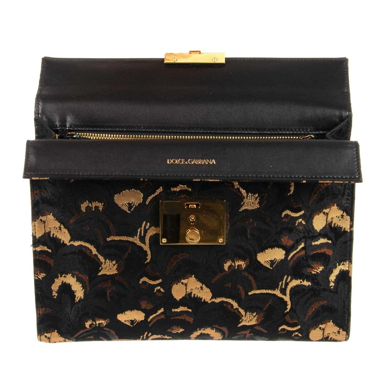 Dolce & Gabbana Textured Lurex and Caiman Leather Briefcase Bag Black Gold For Sale 1