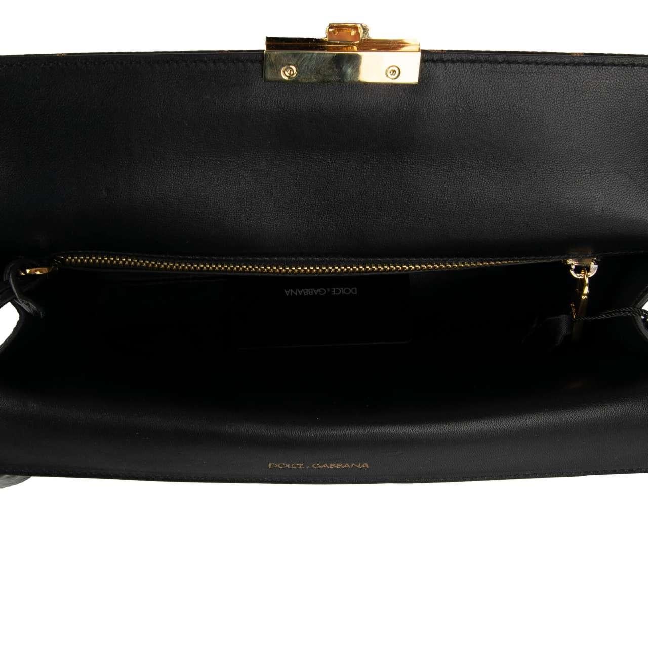Dolce & Gabbana Textured Lurex and Caiman Leather Briefcase Bag Black Gold For Sale 2