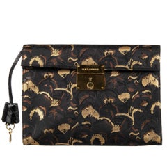Dolce & Gabbana Textured Lurex and Caiman Leather Briefcase Bag Black Gold