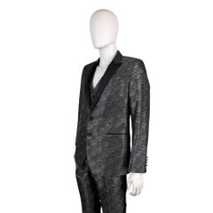 Dolce & Gabbana Three-Piece Silver Metallic Jacquard Suit with Vest