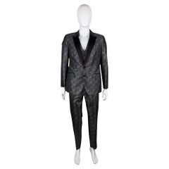 Dolce & Gabbana Three-Piece Silver Metallic Jacquard Suit with Vest