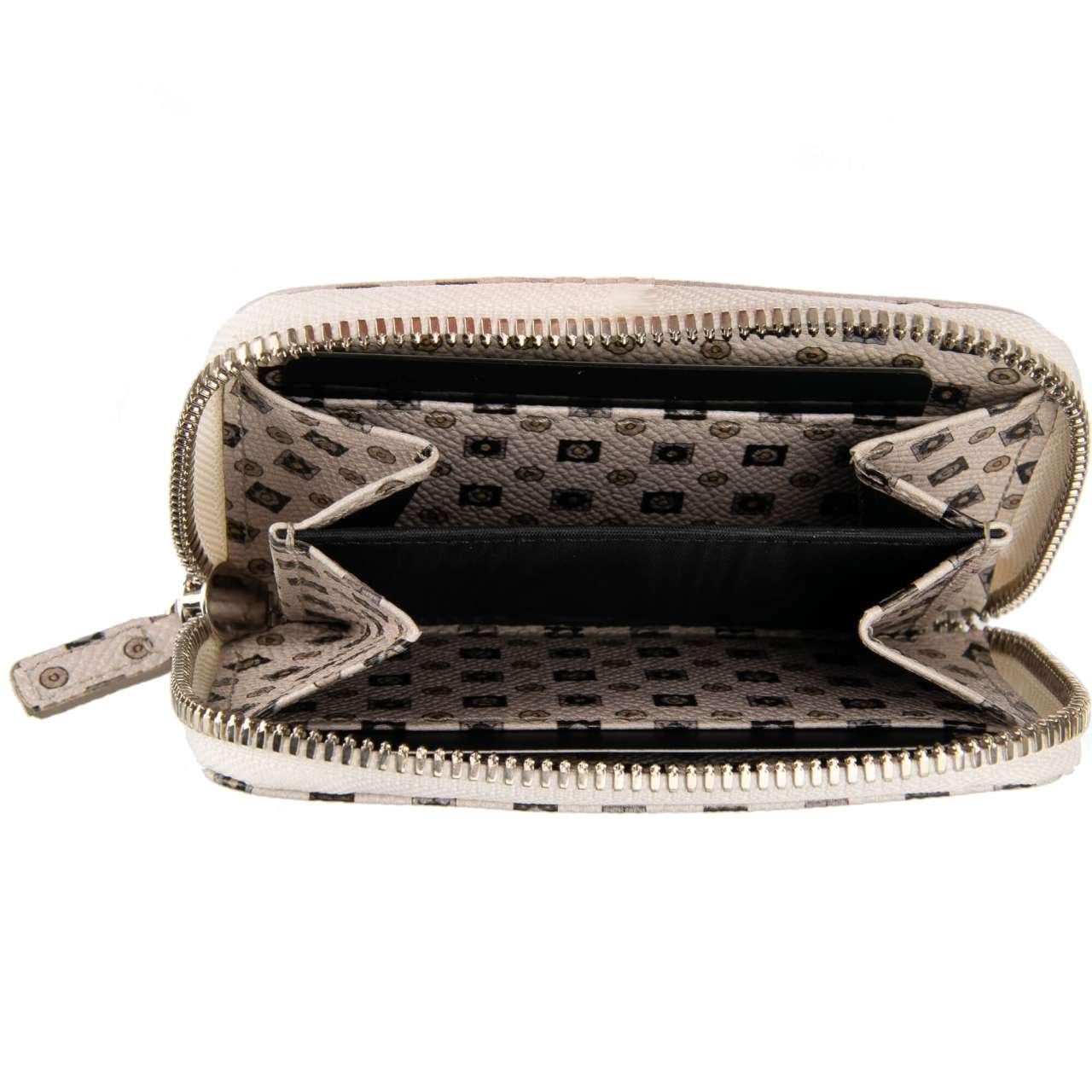 Men's Dolce & Gabbana Tie Printed Dauphine Leather Zip-Around Wallet with Logo Beige For Sale