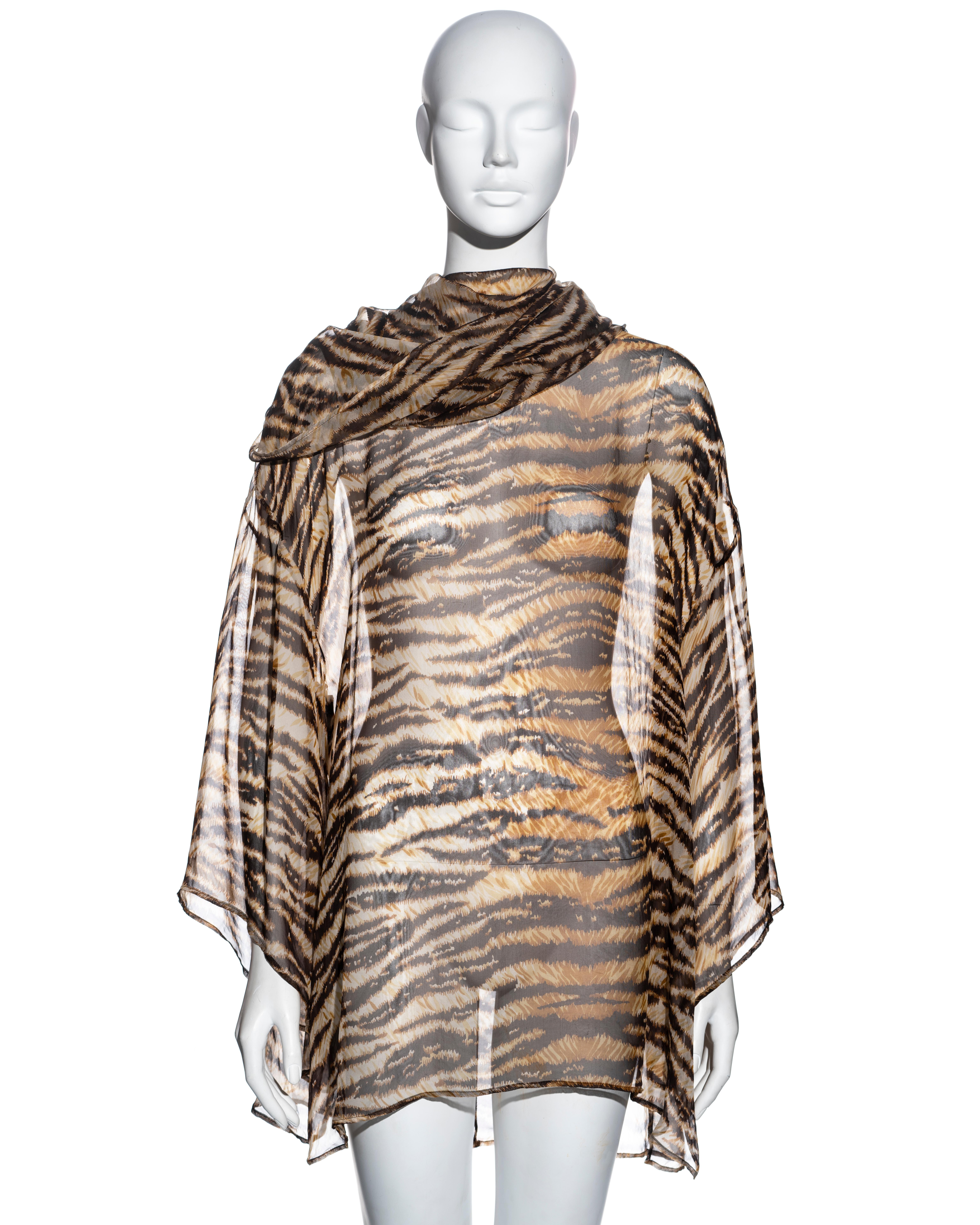 Dolce & Gabbana tiger print silk chiffon hooded tunic dress, ss 1996 4