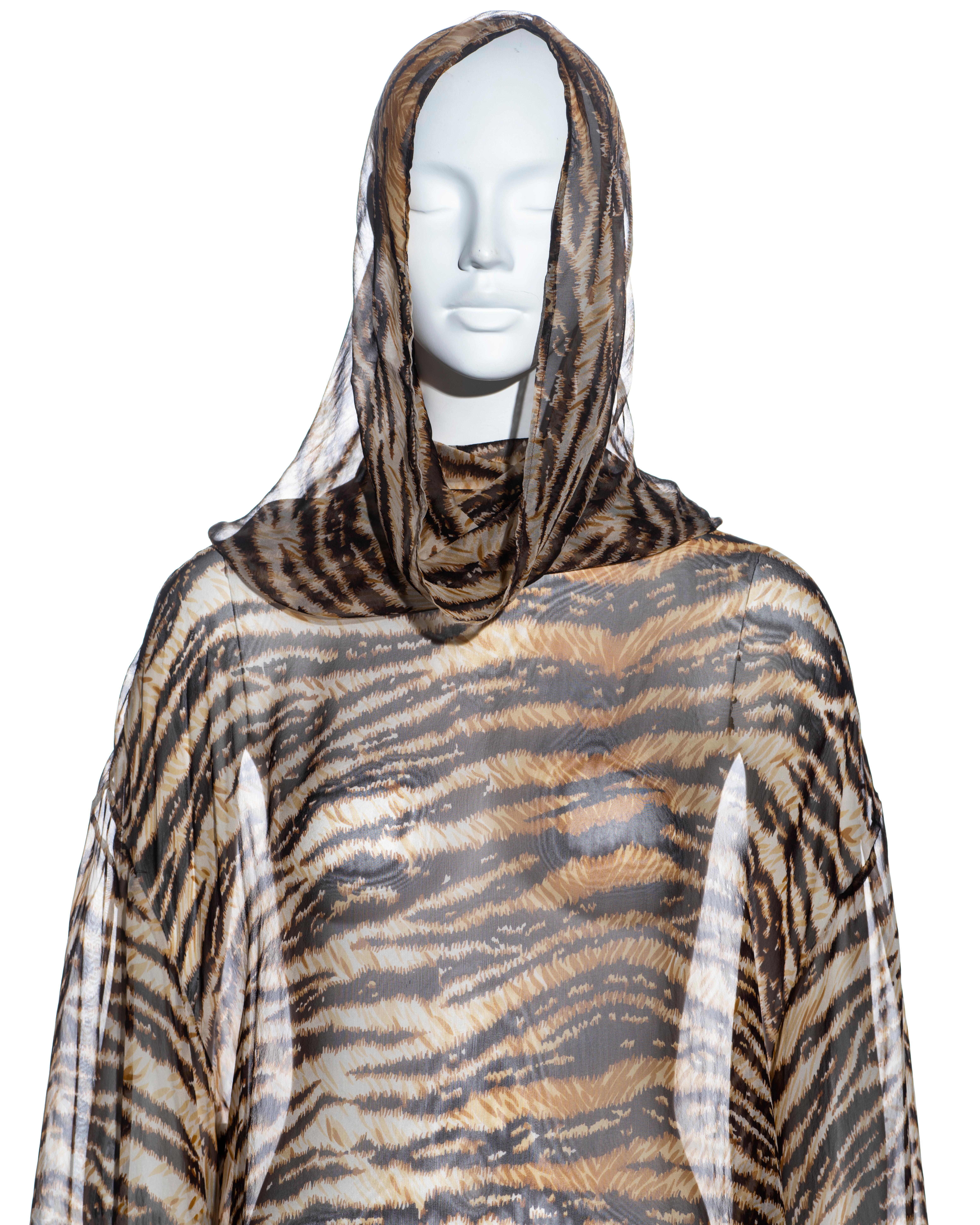 Brown Dolce & Gabbana tiger print silk chiffon hooded tunic dress, ss 1996
