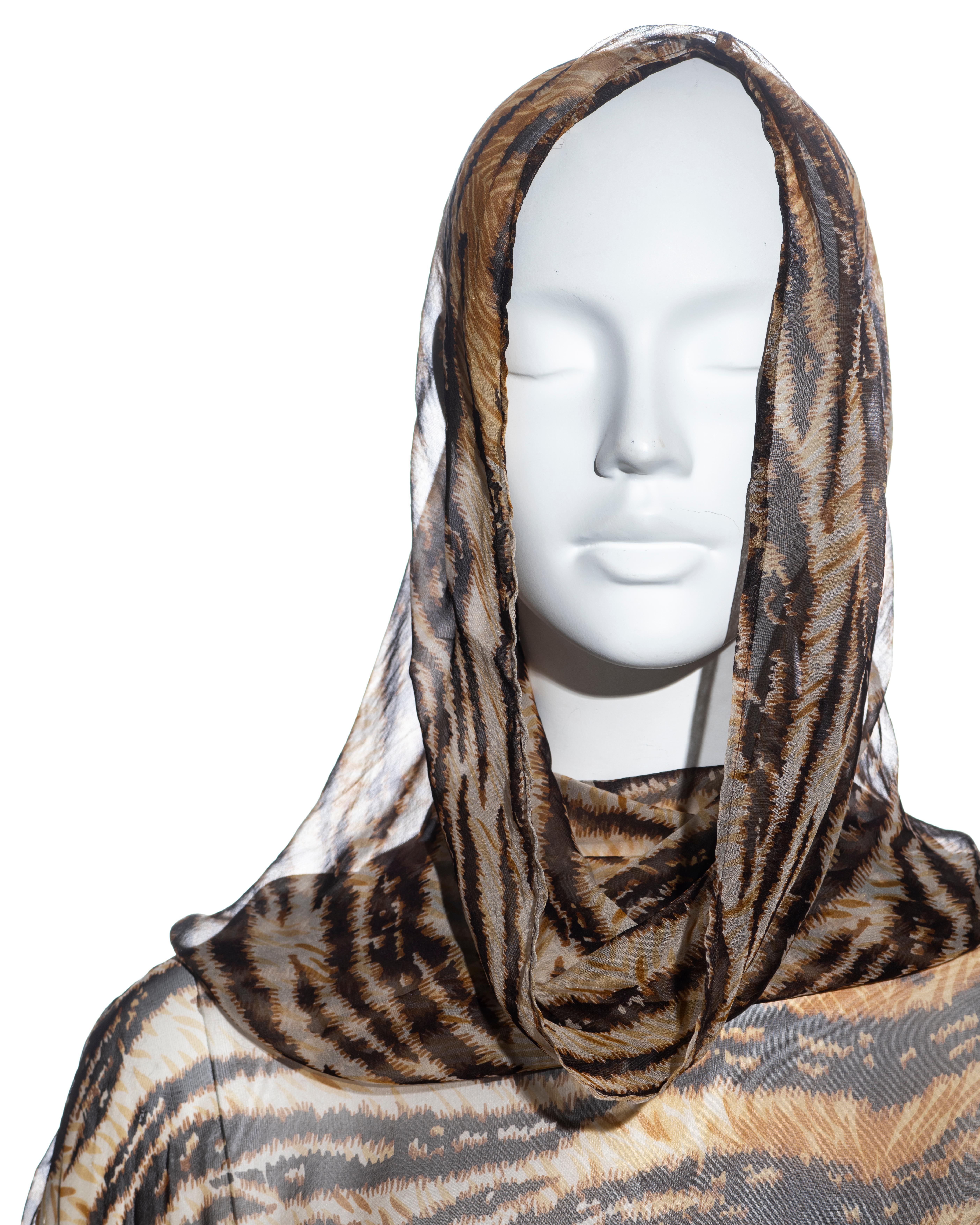 Dolce & Gabbana tiger print silk chiffon hooded tunic dress, ss 1996 In Excellent Condition In London, GB
