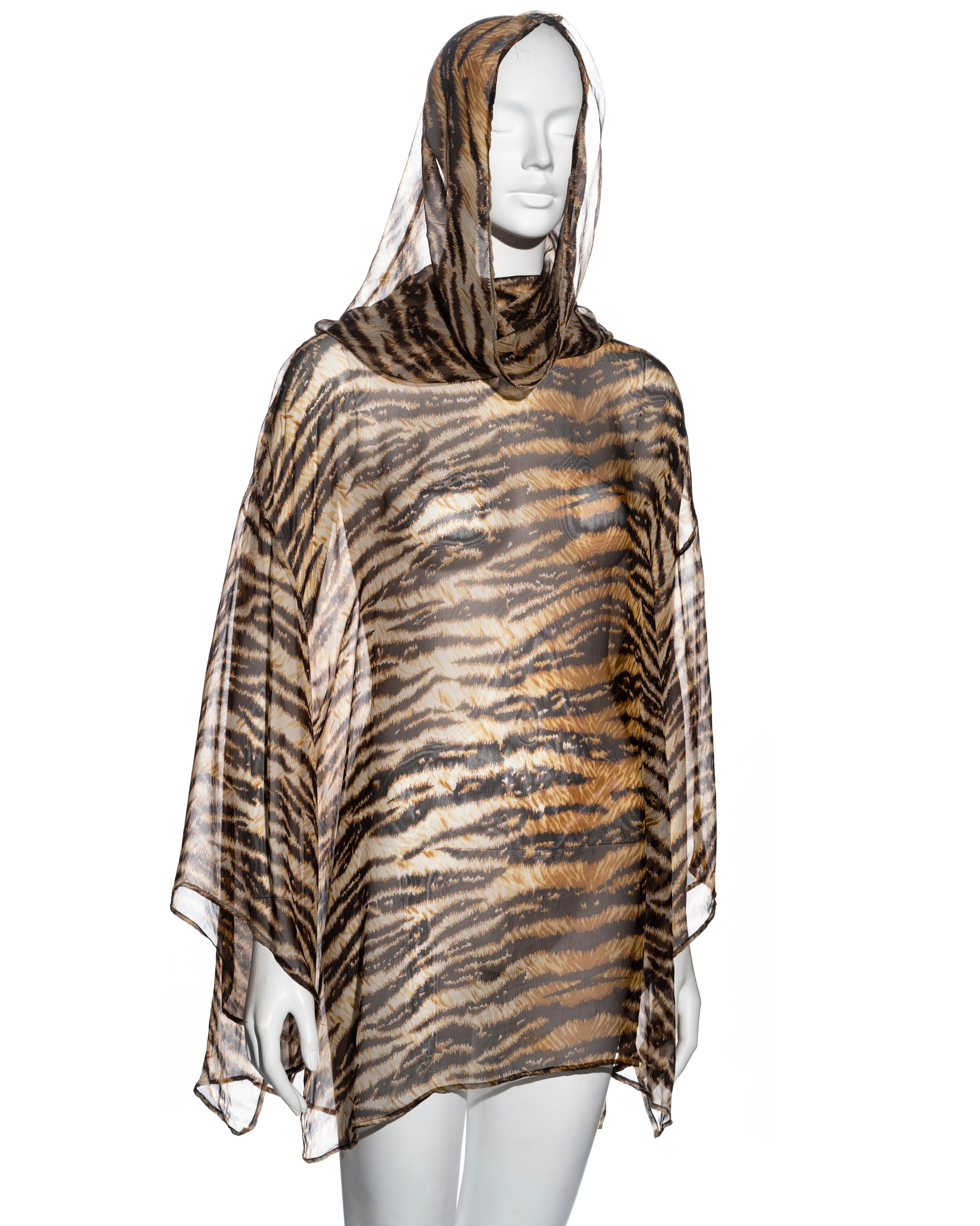 Women's Dolce & Gabbana tiger print silk chiffon hooded tunic dress, ss 1996