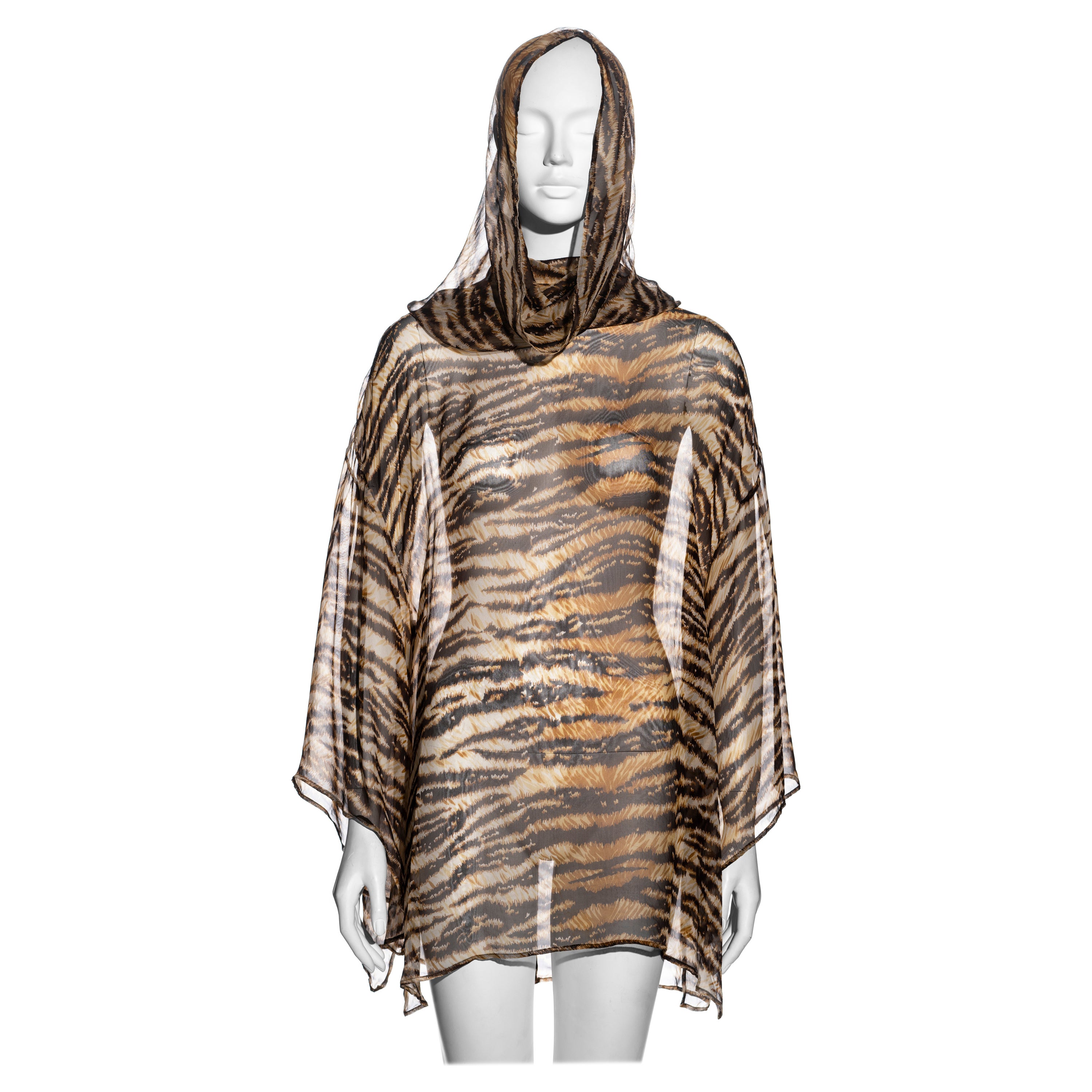 Dolce 
Gabbana tiger print silk chiffon hooded tunic dress, ss 1996
