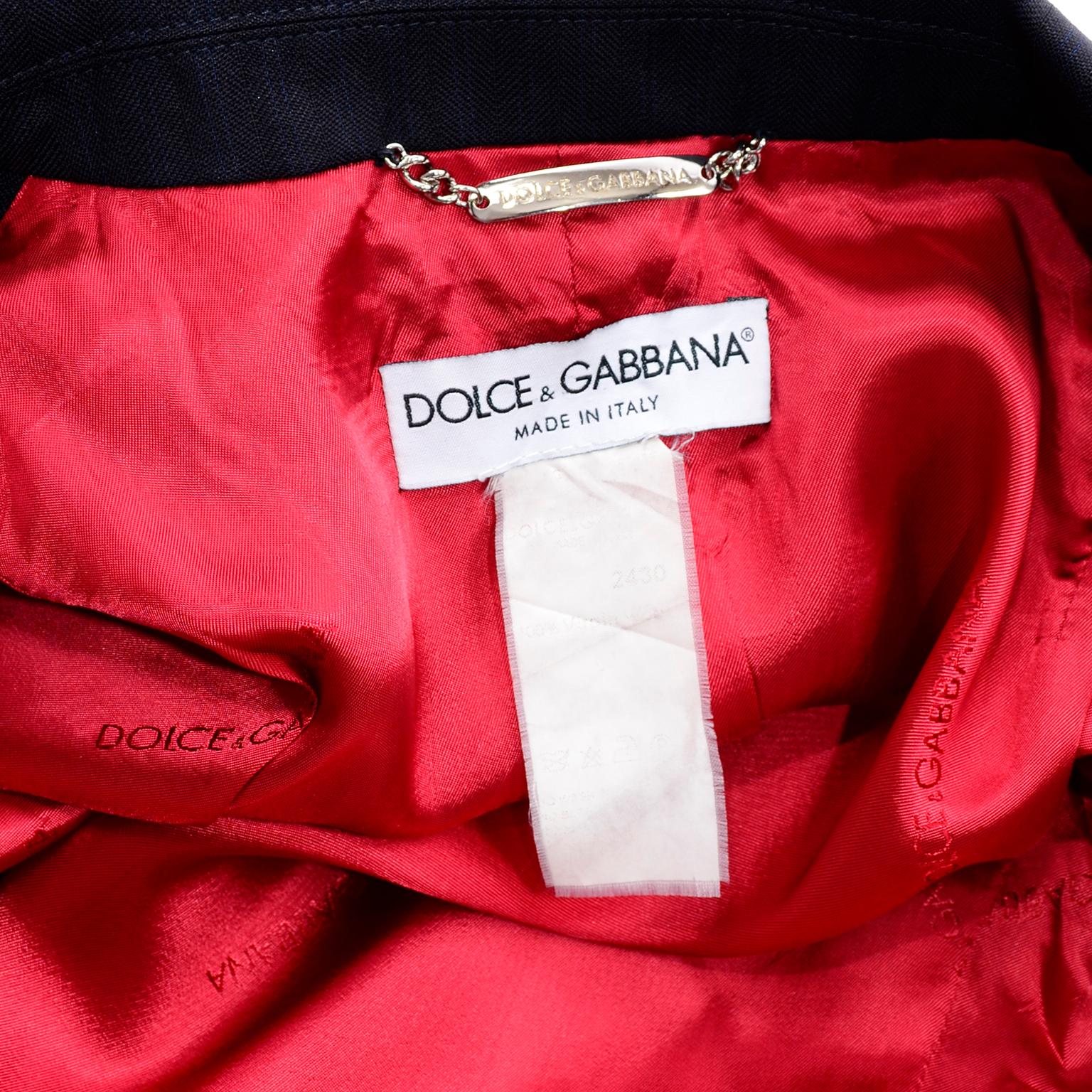 Dolce & Gabbana Tonal Pinstripe Cropped Trouser Suit W Long Jacket W Red Lining 9