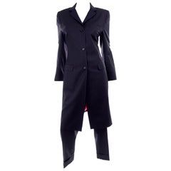 Dolce & Gabbana Tonal Pinstripe Cropped Trouser Suit W Long Jacket W Red Lining