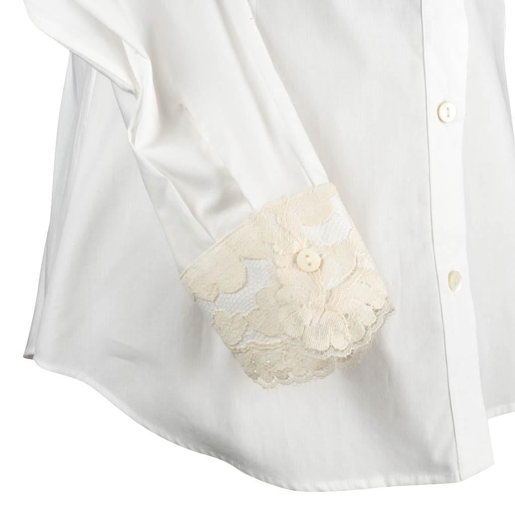 Gray Dolce & Gabbana Top White Stretch Shirt Ecru Lace Details Nwt 46 Fits 10 NWT For Sale