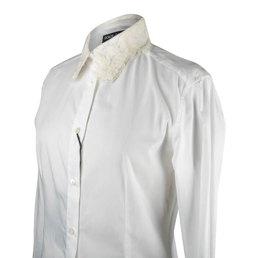 Dolce & Gabbana Top White Stretch Shirt Ecru Lace Details Nwt 46 Fits 10 NWT For Sale 1