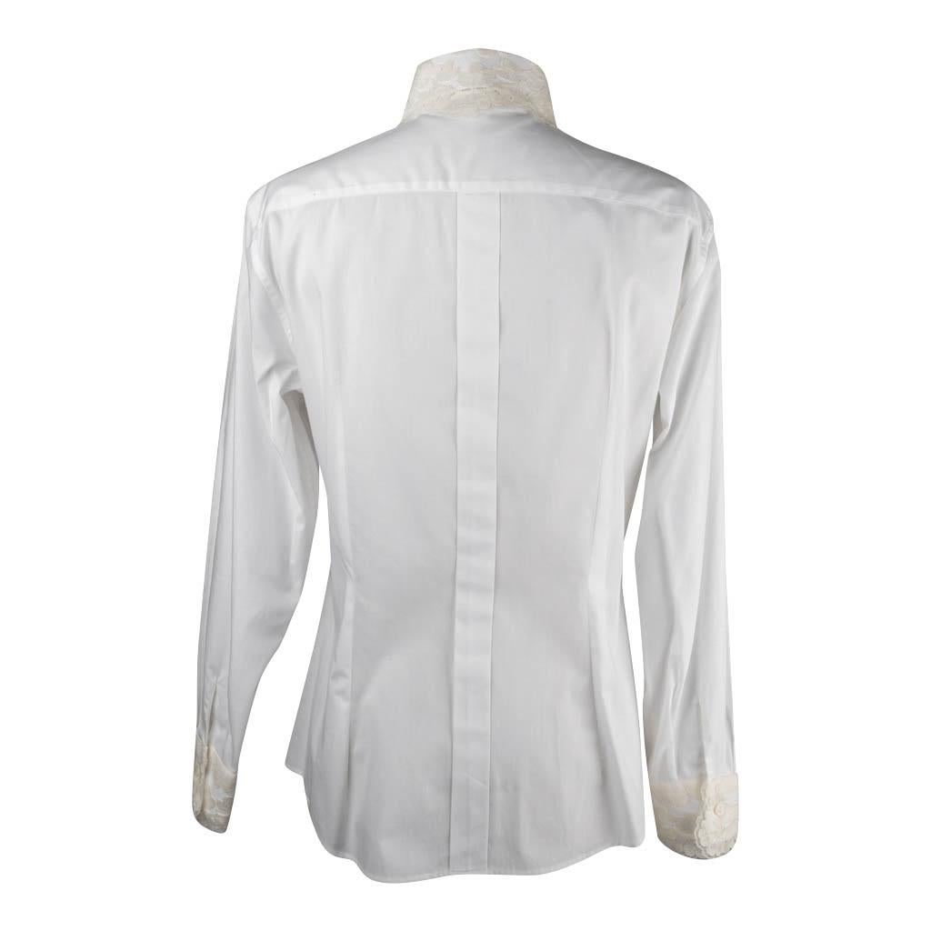 Dolce & Gabbana Top White Stretch Shirt Ecru Lace Details Nwt 46 Fits 10 NWT For Sale 2