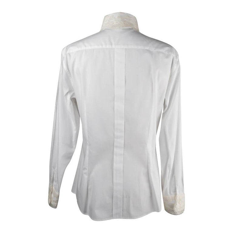 Dolce and Gabbana Top White Stretch Shirt Ecru Lace Details Nwt 46 Fits ...