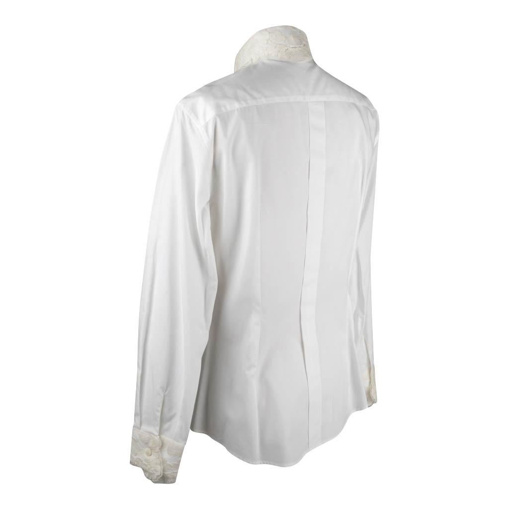 Dolce & Gabbana Top White Stretch Shirt Ecru Lace Details Nwt 46 Fits 10 NWT For Sale 3