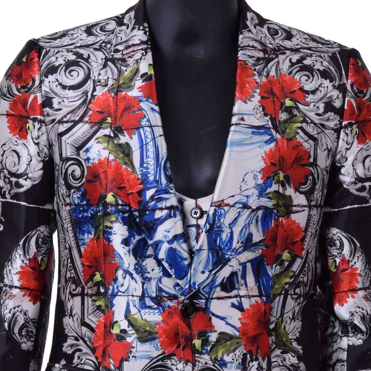 Men's Dolce & Gabbana - Torero Carnation Silk Suit Black White 44 For Sale