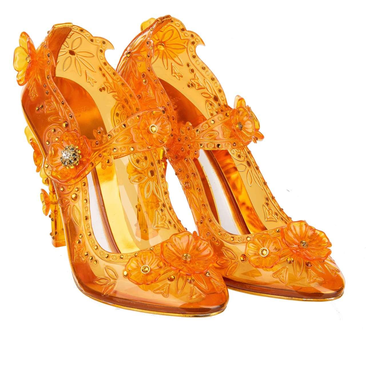 - Cinderella transparent Pumps made of PVC embellished with rhinestones and flowers in Orange by DOLCE & GABBANA  - RUNWAY - Dolce&Gabbana Fashion Show - Former RRP: EUR 1.150 - MADE IN ITALY - New with Box - Rhinestones embellishments - Model:
