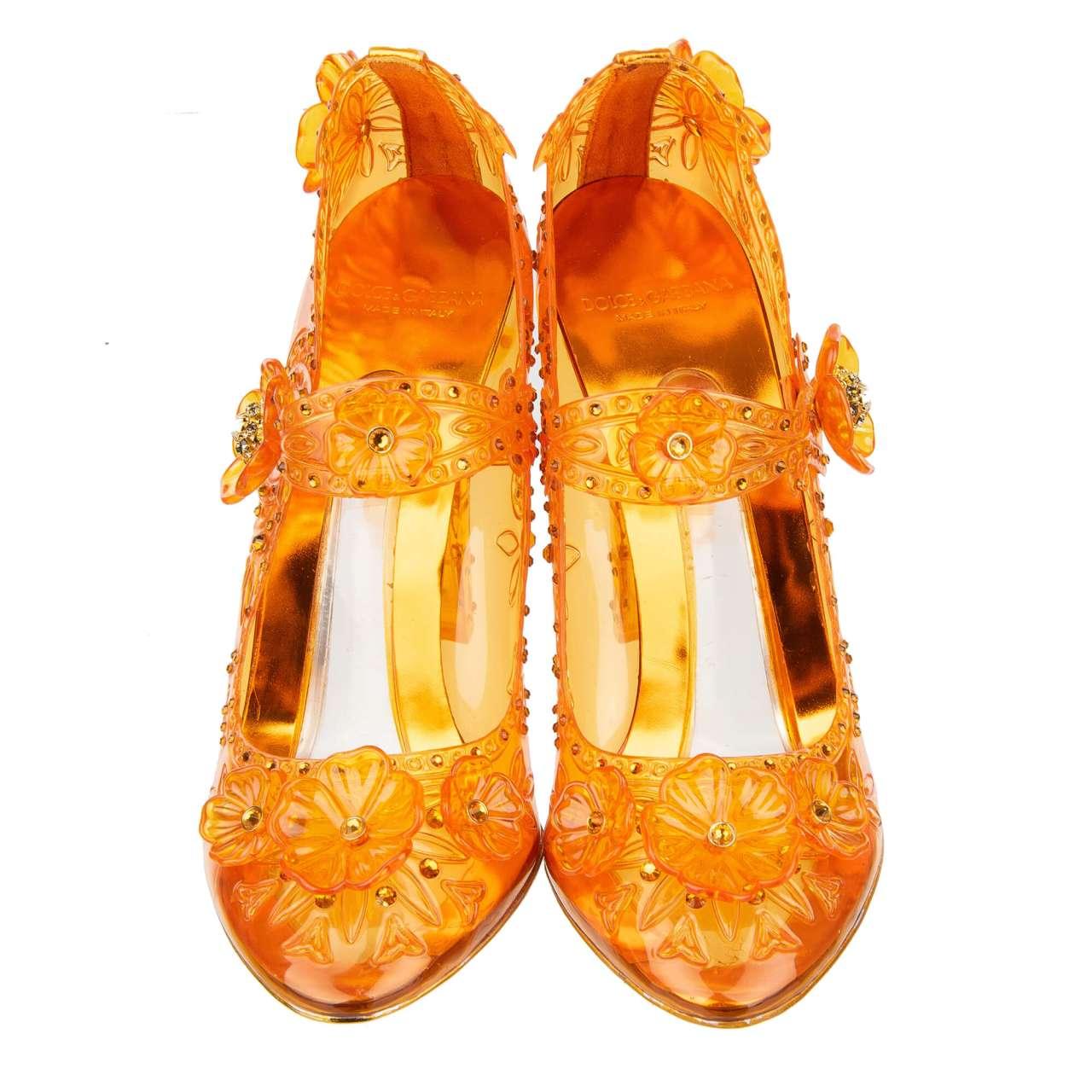 Dolce & Gabbana Transparent Cinderella PVC Crystals Flower Pumps Orange 39.9 In Excellent Condition For Sale In Erkrath, DE