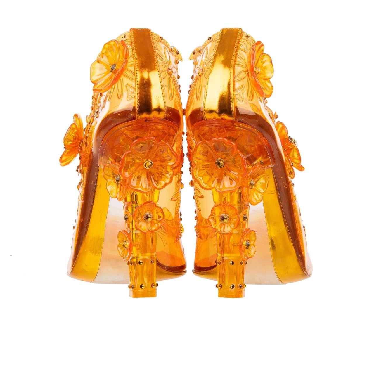 Women's Dolce & Gabbana Transparent Cinderella PVC Crystals Flower Pumps Orange 39.9 For Sale