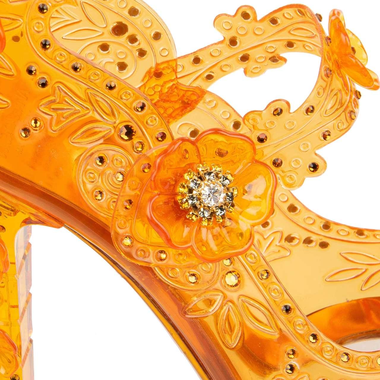 Dolce & Gabbana Transparent Cinderella PVC Crystals Flower Pumps Orange 39.9 For Sale 1