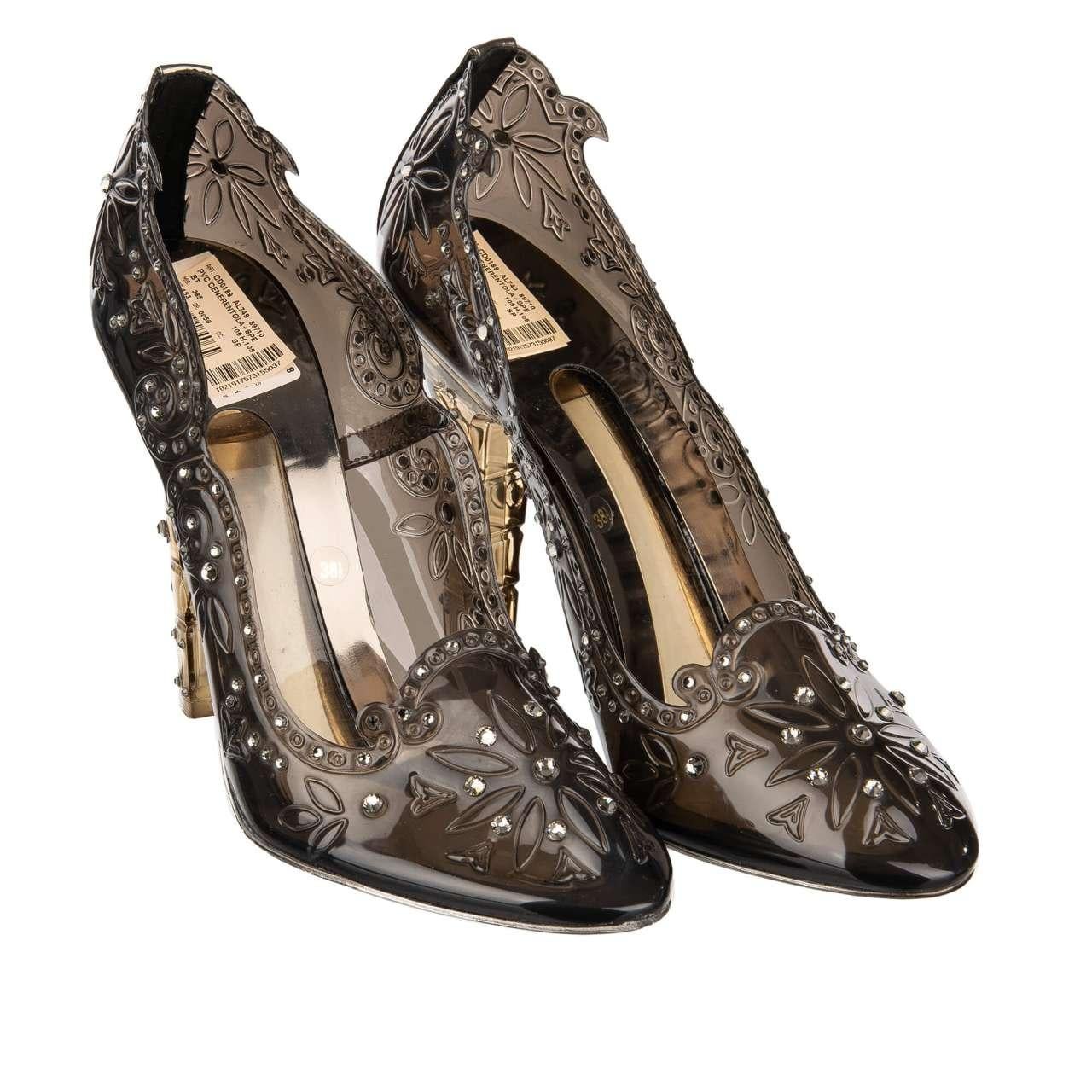 - Cinderella transparent Pumps made of PVC embellished with rhinestones in brown by DOLCE & GABBANA  - RUNWAY - Dolce&Gabbana Fashion Show - Former RRP: EUR 1.150 - MADE IN ITALY - New with Box - Rhinestones embellishments - Model: