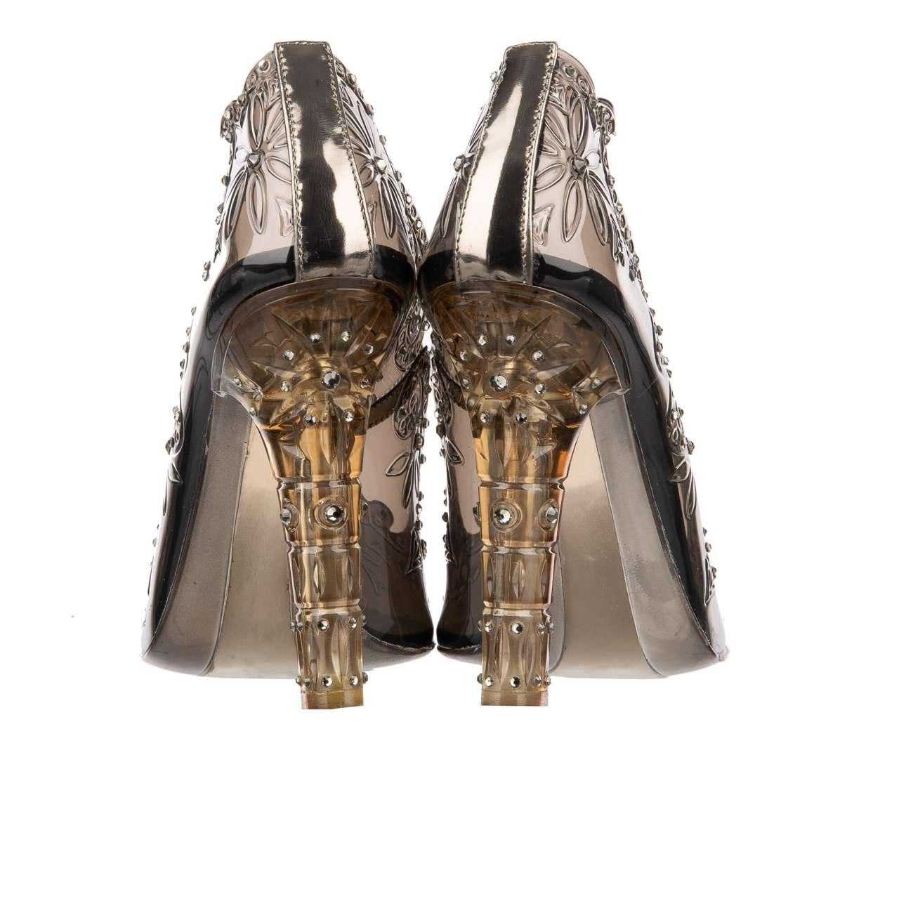 Dolce & Gabbana Transparent Cinderella PVC Crystals Pumps Brown 38.5 8.5 For Sale 1
