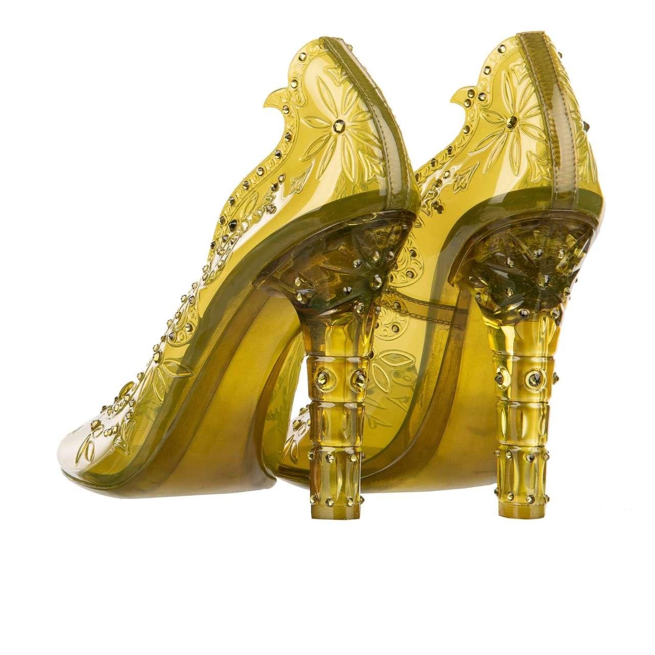- Cinderella transparent Pumps made of PVC embellished with rhinestones in green by DOLCE & GABBANA  - RUNWAY - Dolce&Gabbana Fashion Show - Former RRP: EUR 1.150 - MADE IN ITALY - New with Box - Rhinestones embellishments - Model: