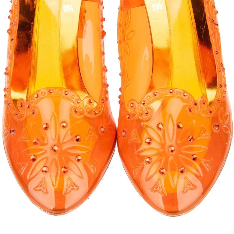 Dolce & Gabbana Orange CINDERELLA Floral Crystal Pumps Shoes