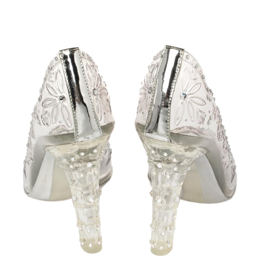 Gray Dolce & Gabbana Transparent PVC Cinderella Swarovski Embellished Pumps Size 37.5